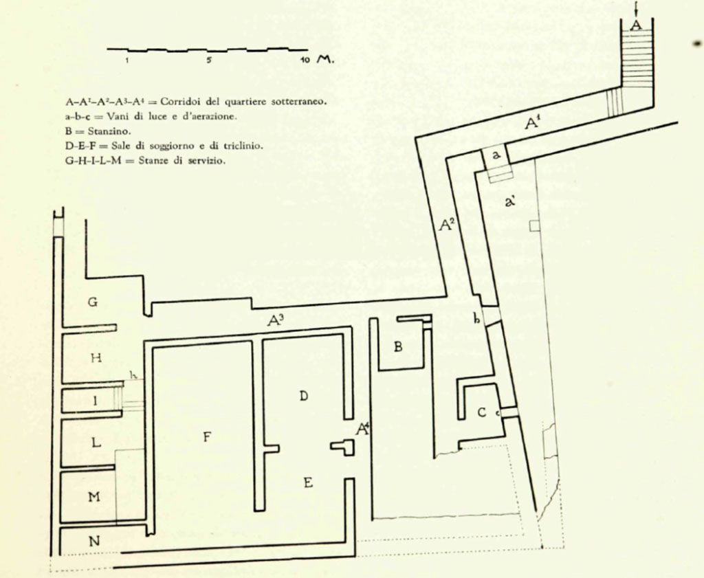 III.1/2/18/19, Herculaneum. 1958 drawing of rooms of lower level. 

See Maiuri, A., 1958. Ercolano, I Nuovi Scavi (1927-1958). (p. 333, fig. 263.) 